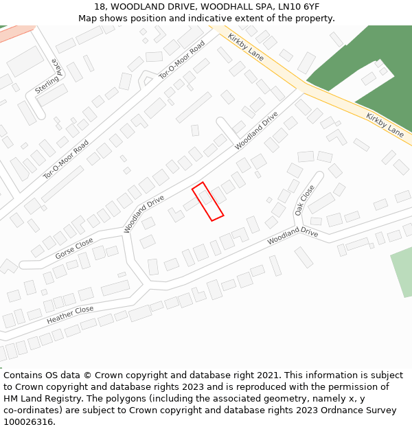 18, WOODLAND DRIVE, WOODHALL SPA, LN10 6YF: Location map and indicative extent of plot