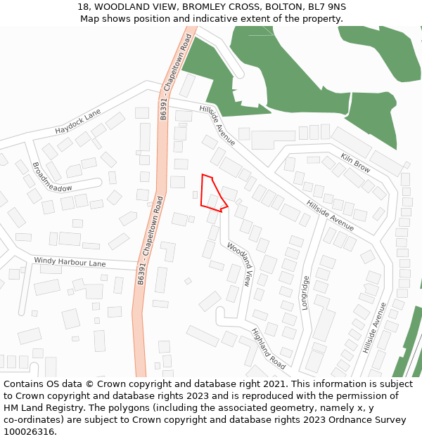 18, WOODLAND VIEW, BROMLEY CROSS, BOLTON, BL7 9NS: Location map and indicative extent of plot