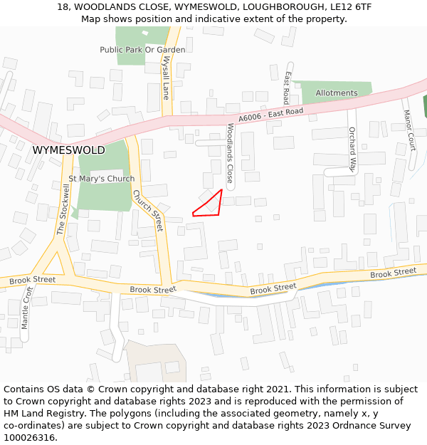 18, WOODLANDS CLOSE, WYMESWOLD, LOUGHBOROUGH, LE12 6TF: Location map and indicative extent of plot