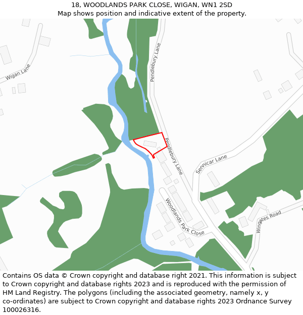 18, WOODLANDS PARK CLOSE, WIGAN, WN1 2SD: Location map and indicative extent of plot