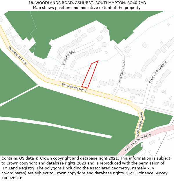 18, WOODLANDS ROAD, ASHURST, SOUTHAMPTON, SO40 7AD: Location map and indicative extent of plot