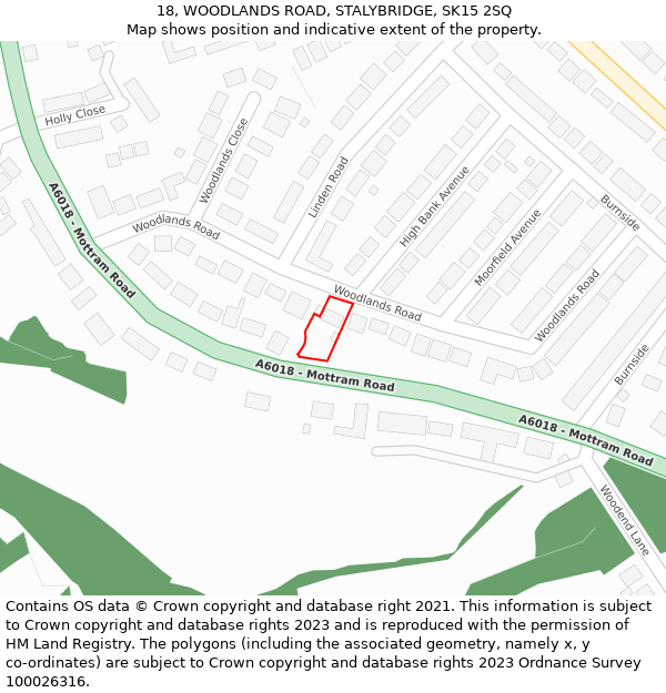 18, WOODLANDS ROAD, STALYBRIDGE, SK15 2SQ: Location map and indicative extent of plot