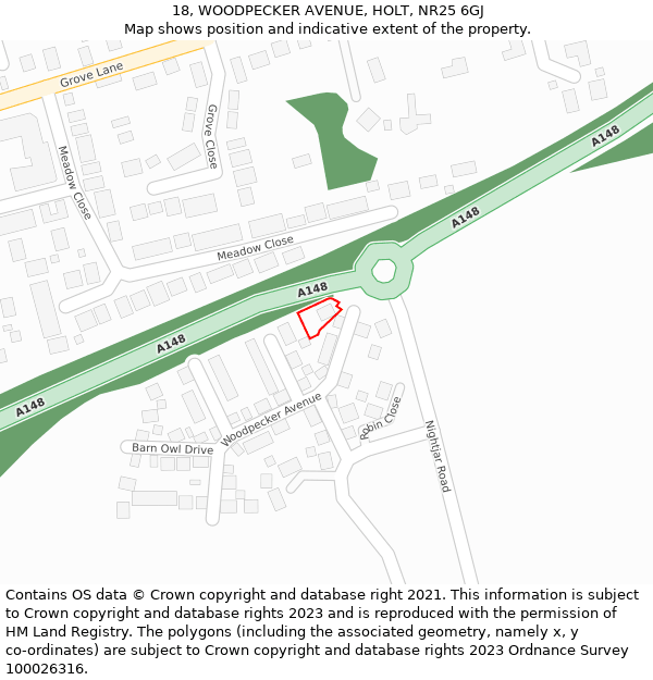 18, WOODPECKER AVENUE, HOLT, NR25 6GJ: Location map and indicative extent of plot