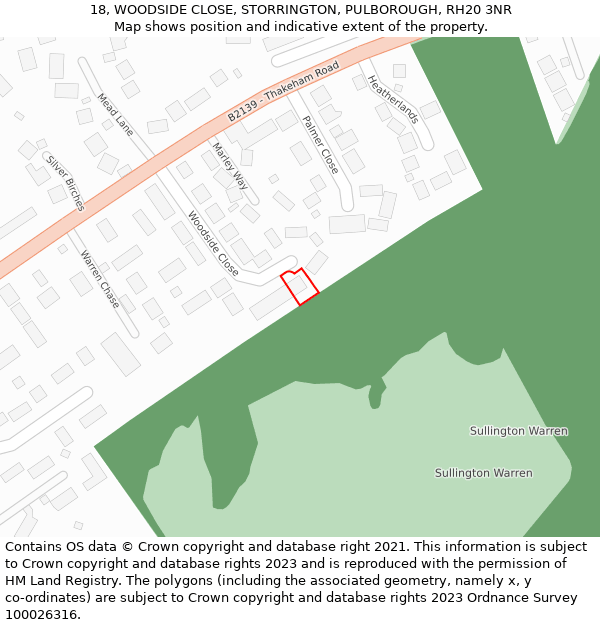 18, WOODSIDE CLOSE, STORRINGTON, PULBOROUGH, RH20 3NR: Location map and indicative extent of plot