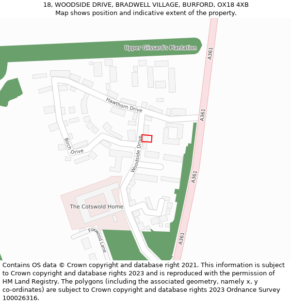 18, WOODSIDE DRIVE, BRADWELL VILLAGE, BURFORD, OX18 4XB: Location map and indicative extent of plot