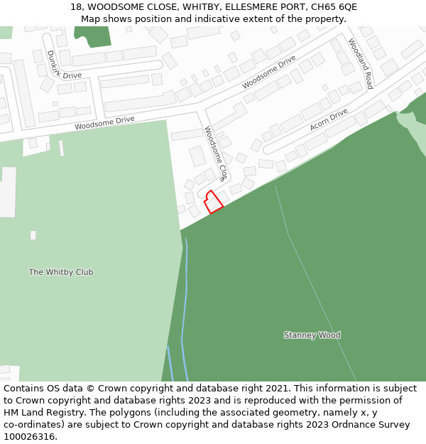 18, WOODSOME CLOSE, WHITBY, ELLESMERE PORT, CH65 6QE: Location map and indicative extent of plot