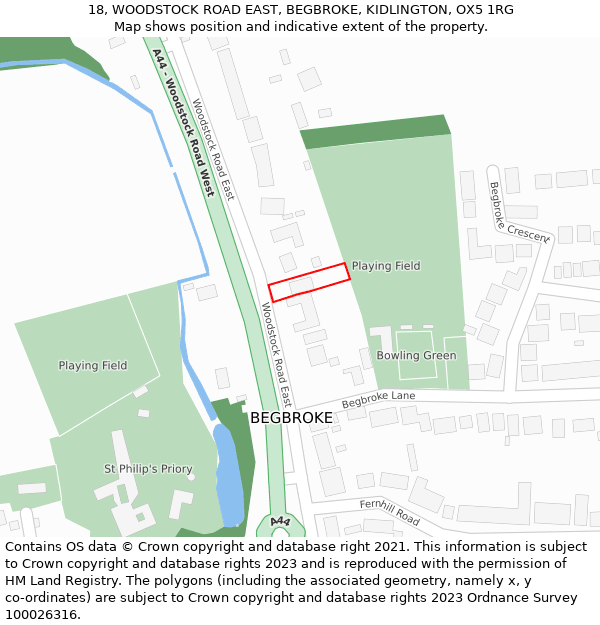 18, WOODSTOCK ROAD EAST, BEGBROKE, KIDLINGTON, OX5 1RG: Location map and indicative extent of plot