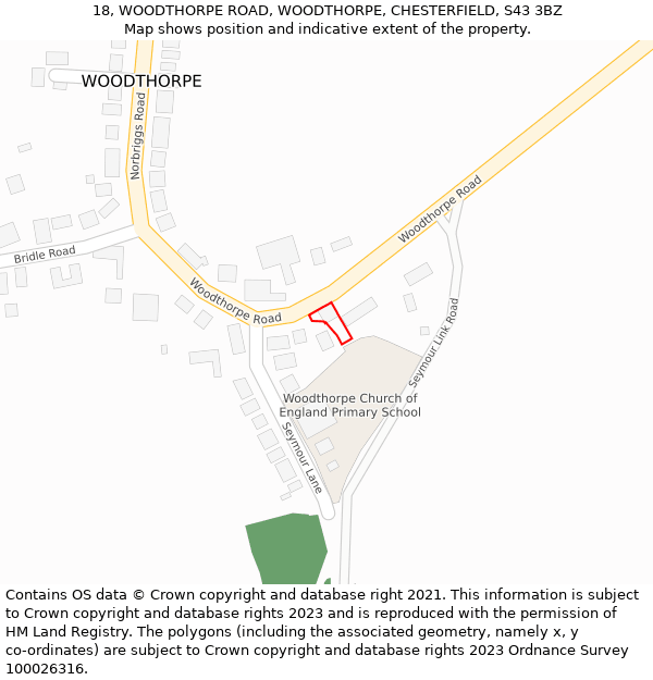 18, WOODTHORPE ROAD, WOODTHORPE, CHESTERFIELD, S43 3BZ: Location map and indicative extent of plot
