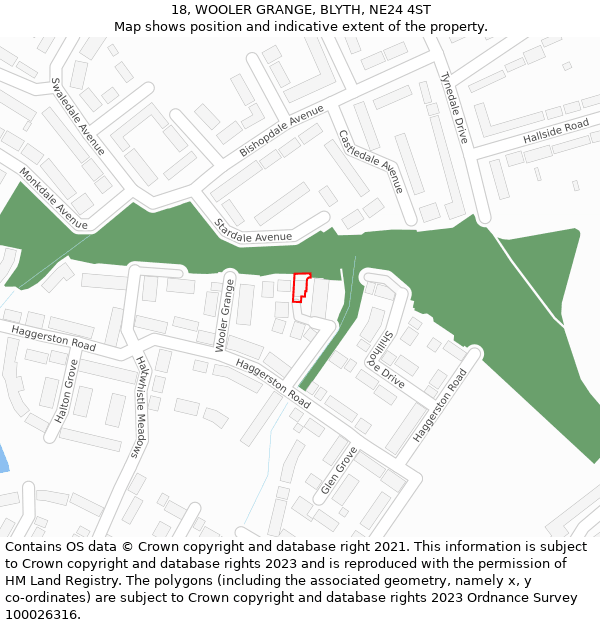 18, WOOLER GRANGE, BLYTH, NE24 4ST: Location map and indicative extent of plot