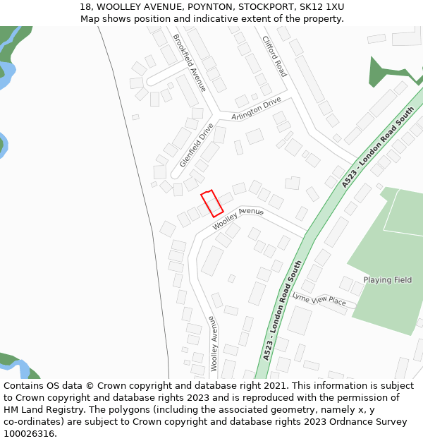 18, WOOLLEY AVENUE, POYNTON, STOCKPORT, SK12 1XU: Location map and indicative extent of plot