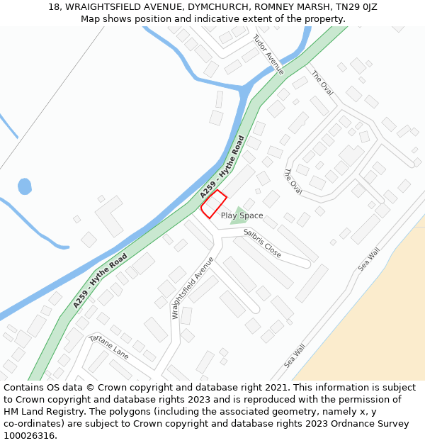 18, WRAIGHTSFIELD AVENUE, DYMCHURCH, ROMNEY MARSH, TN29 0JZ: Location map and indicative extent of plot