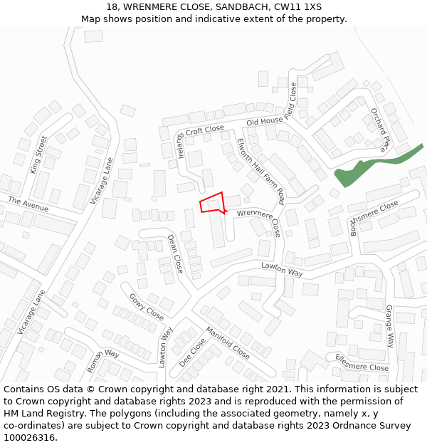 18, WRENMERE CLOSE, SANDBACH, CW11 1XS: Location map and indicative extent of plot