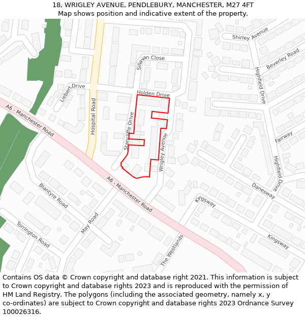 18, WRIGLEY AVENUE, PENDLEBURY, MANCHESTER, M27 4FT: Location map and indicative extent of plot