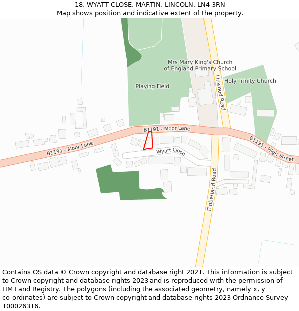 18, WYATT CLOSE, MARTIN, LINCOLN, LN4 3RN: Location map and indicative extent of plot