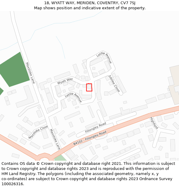 18, WYATT WAY, MERIDEN, COVENTRY, CV7 7SJ: Location map and indicative extent of plot