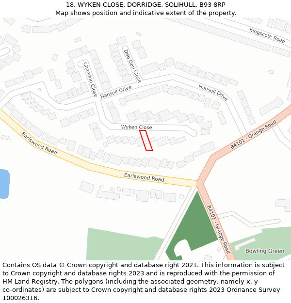 18, WYKEN CLOSE, DORRIDGE, SOLIHULL, B93 8RP: Location map and indicative extent of plot