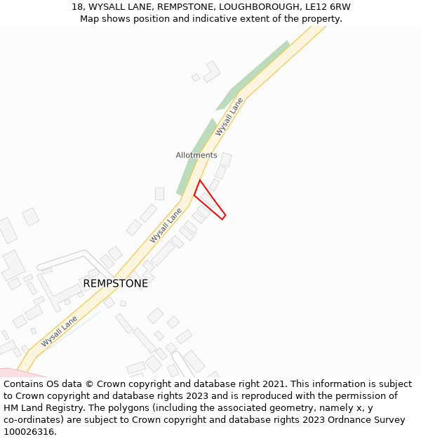 18, WYSALL LANE, REMPSTONE, LOUGHBOROUGH, LE12 6RW: Location map and indicative extent of plot