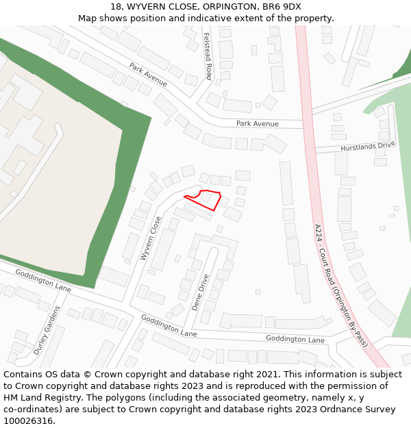 18, WYVERN CLOSE, ORPINGTON, BR6 9DX: Location map and indicative extent of plot