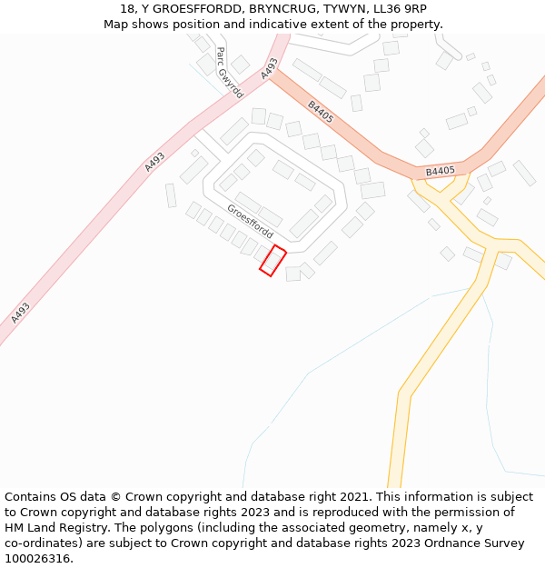 18, Y GROESFFORDD, BRYNCRUG, TYWYN, LL36 9RP: Location map and indicative extent of plot