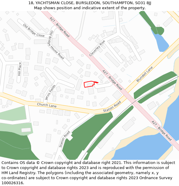 18, YACHTSMAN CLOSE, BURSLEDON, SOUTHAMPTON, SO31 8JJ: Location map and indicative extent of plot