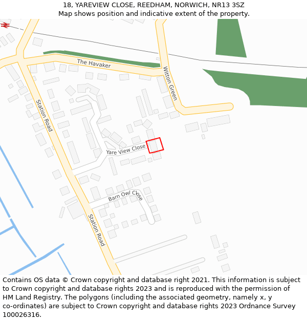 18, YAREVIEW CLOSE, REEDHAM, NORWICH, NR13 3SZ: Location map and indicative extent of plot