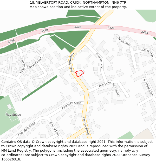 18, YELVERTOFT ROAD, CRICK, NORTHAMPTON, NN6 7TR: Location map and indicative extent of plot