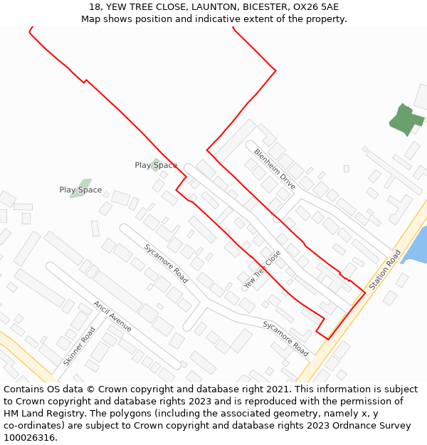 18, YEW TREE CLOSE, LAUNTON, BICESTER, OX26 5AE: Location map and indicative extent of plot