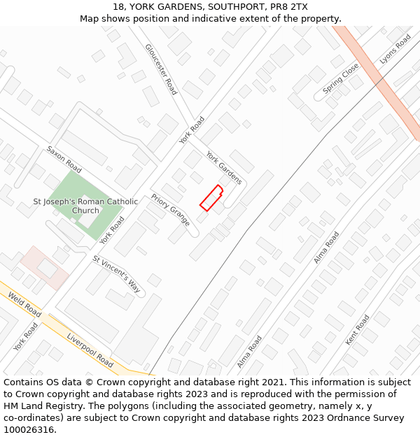 18, YORK GARDENS, SOUTHPORT, PR8 2TX: Location map and indicative extent of plot