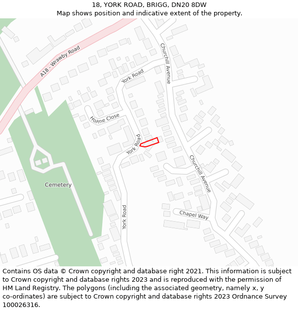18, YORK ROAD, BRIGG, DN20 8DW: Location map and indicative extent of plot