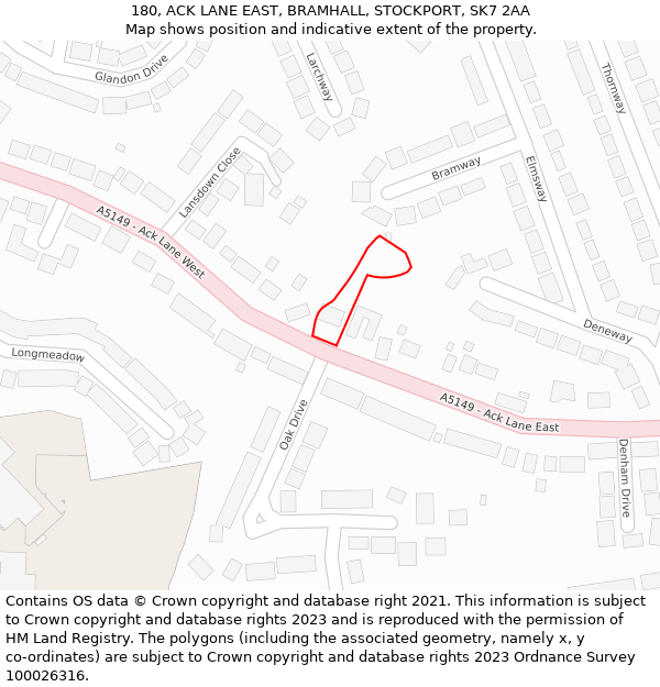 180, ACK LANE EAST, BRAMHALL, STOCKPORT, SK7 2AA: Location map and indicative extent of plot