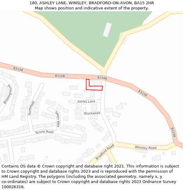 180, ASHLEY LANE, WINSLEY, BRADFORD-ON-AVON, BA15 2HR: Location map and indicative extent of plot