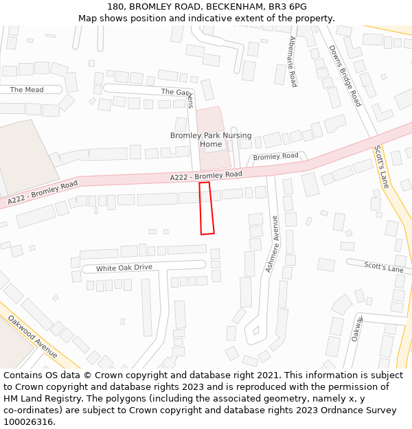 180, BROMLEY ROAD, BECKENHAM, BR3 6PG: Location map and indicative extent of plot