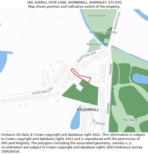 180, EVERILL GATE LANE, WOMBWELL, BARNSLEY, S73 0YQ: Location map and indicative extent of plot