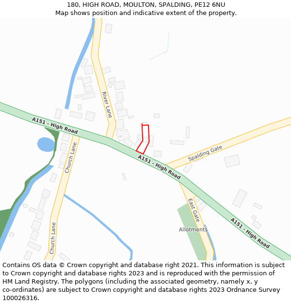 180, HIGH ROAD, MOULTON, SPALDING, PE12 6NU: Location map and indicative extent of plot