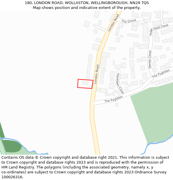 180, LONDON ROAD, WOLLASTON, WELLINGBOROUGH, NN29 7QS: Location map and indicative extent of plot