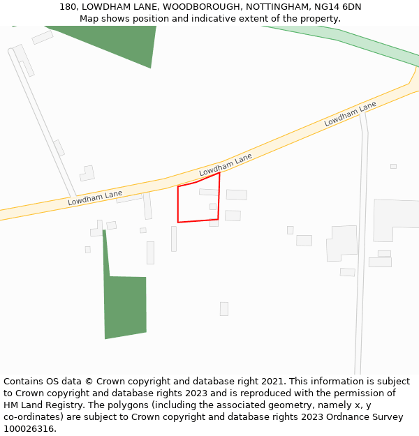 180, LOWDHAM LANE, WOODBOROUGH, NOTTINGHAM, NG14 6DN: Location map and indicative extent of plot