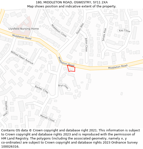 180, MIDDLETON ROAD, OSWESTRY, SY11 2XA: Location map and indicative extent of plot