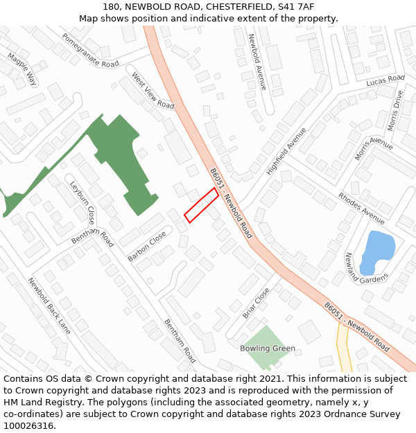 180, NEWBOLD ROAD, CHESTERFIELD, S41 7AF: Location map and indicative extent of plot
