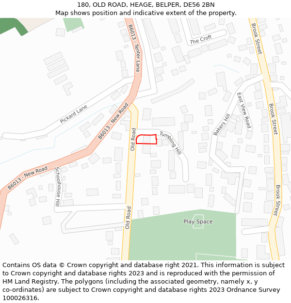 180, OLD ROAD, HEAGE, BELPER, DE56 2BN: Location map and indicative extent of plot