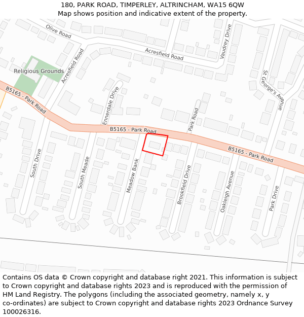 180, PARK ROAD, TIMPERLEY, ALTRINCHAM, WA15 6QW: Location map and indicative extent of plot