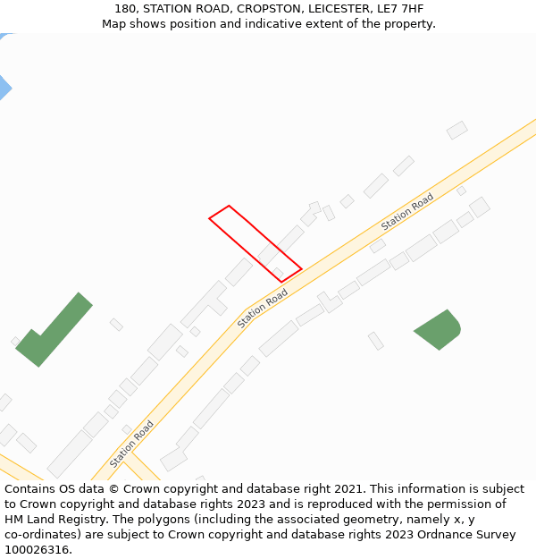 180, STATION ROAD, CROPSTON, LEICESTER, LE7 7HF: Location map and indicative extent of plot