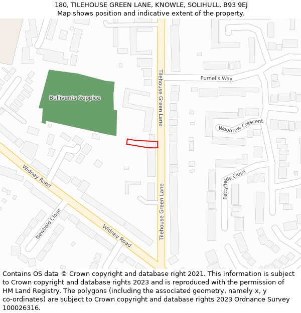 180, TILEHOUSE GREEN LANE, KNOWLE, SOLIHULL, B93 9EJ: Location map and indicative extent of plot