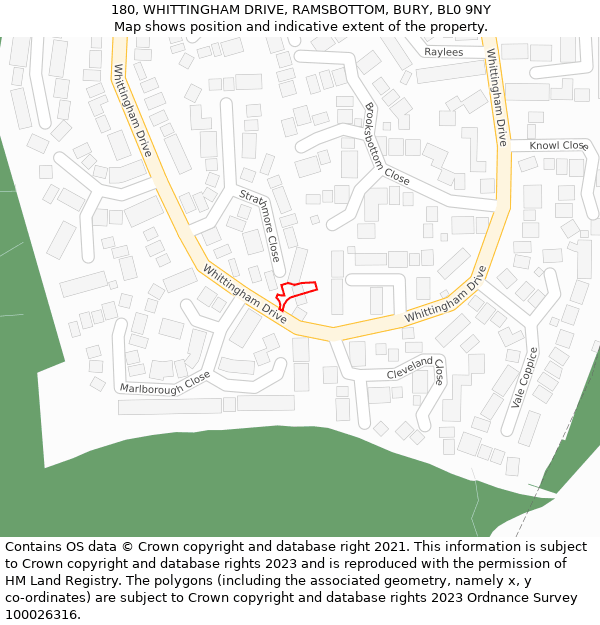 180, WHITTINGHAM DRIVE, RAMSBOTTOM, BURY, BL0 9NY: Location map and indicative extent of plot