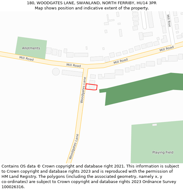 180, WOODGATES LANE, SWANLAND, NORTH FERRIBY, HU14 3PR: Location map and indicative extent of plot