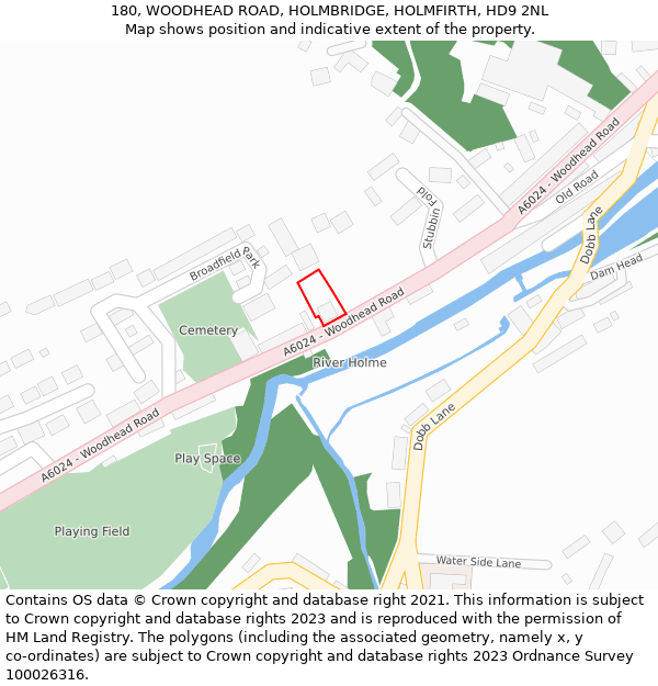 180, WOODHEAD ROAD, HOLMBRIDGE, HOLMFIRTH, HD9 2NL: Location map and indicative extent of plot