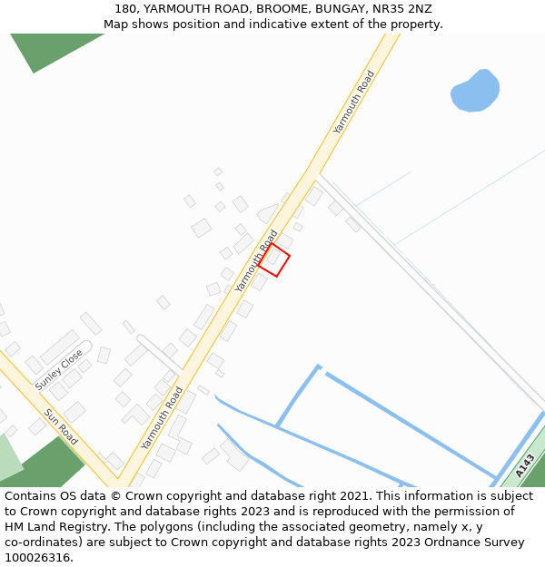 180, YARMOUTH ROAD, BROOME, BUNGAY, NR35 2NZ: Location map and indicative extent of plot