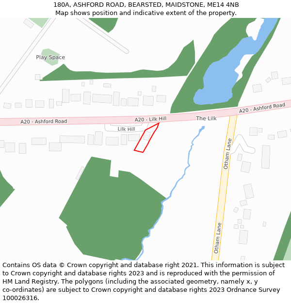 180A, ASHFORD ROAD, BEARSTED, MAIDSTONE, ME14 4NB: Location map and indicative extent of plot