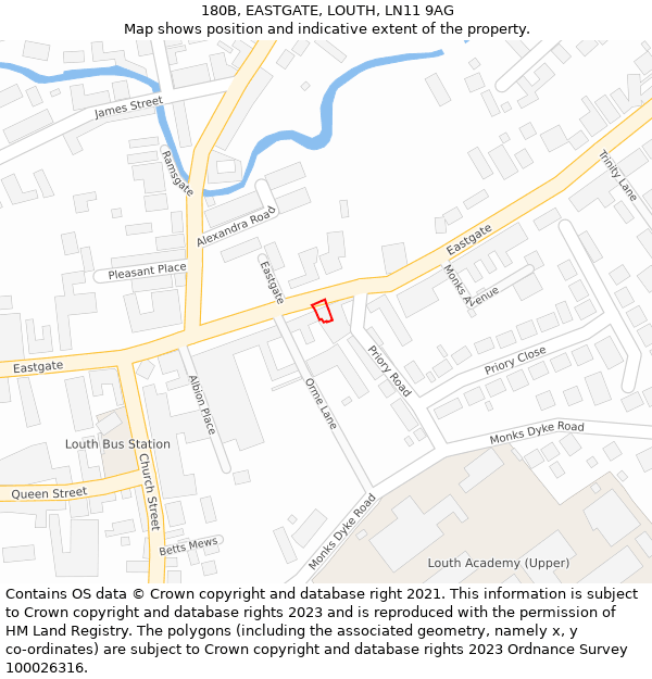 180B, EASTGATE, LOUTH, LN11 9AG: Location map and indicative extent of plot