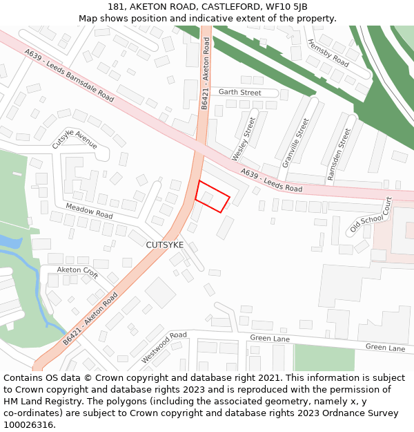 181, AKETON ROAD, CASTLEFORD, WF10 5JB: Location map and indicative extent of plot