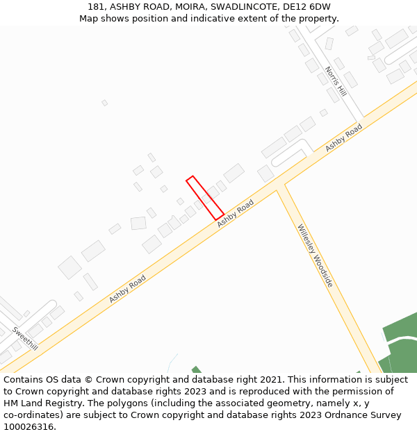 181, ASHBY ROAD, MOIRA, SWADLINCOTE, DE12 6DW: Location map and indicative extent of plot